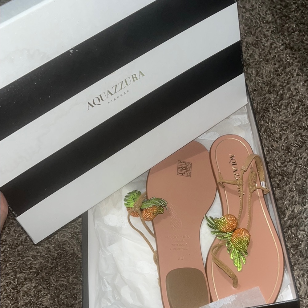 Aquazzura Women's Pineapple Sandals - Gold and Green